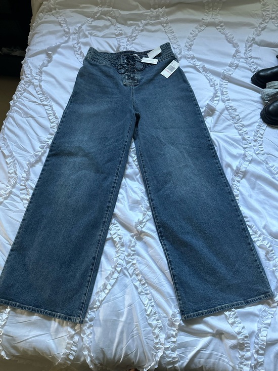 Jessica Simpson Denim - Jessica Simpson Dark Blue Lace-Up Wide Leg Jeans